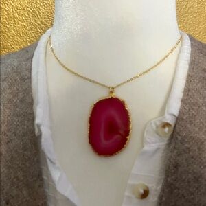 Gold Chain Necklace with Pink Pendant